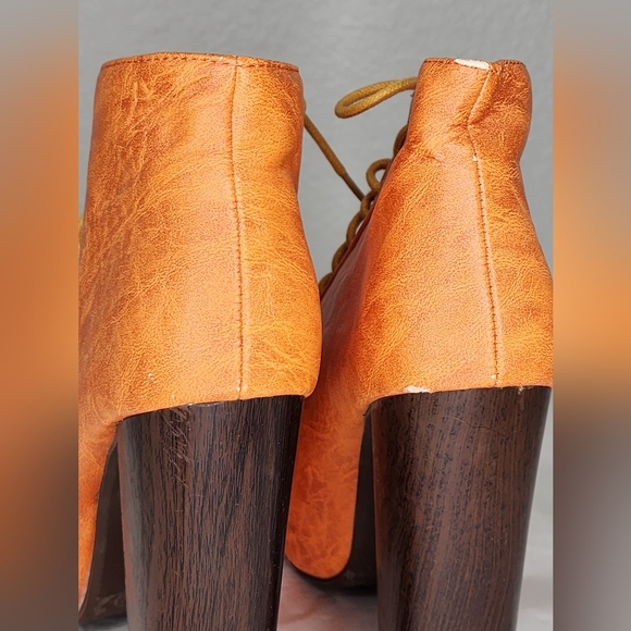 VINTAGE BRAND Orange Lave-Up Platform Heeled Ankle Booties. Size: 6.5 - Picture 9 of 10